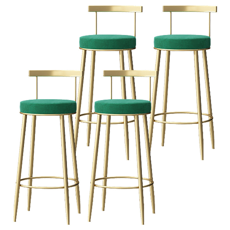 Glam Style Backrest Counter Stool Iron Cafe Bar Stool with Velvet Cushion and Pedal Green 4 Piece Set Clearhalo 'Bar Furniture' 'Bar Stools' 'bar_stools' 'furn' 'furn_bar_stools' 'Furniture' 'furniture_bar_stools' 'Kitchen & Dining Furniture' 5044658