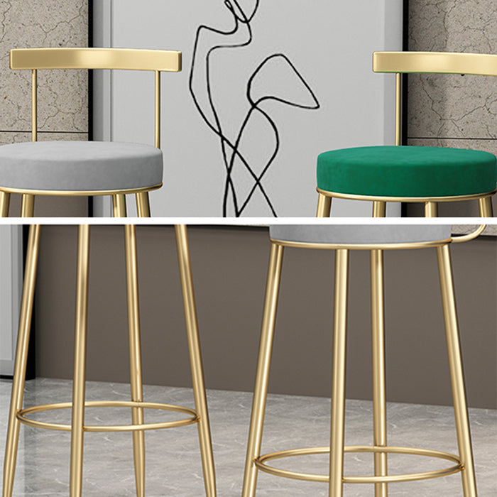 Glam Style Backrest Counter Stool Iron Cafe Bar Stool with Velvet Cushion and Pedal Clearhalo 'Bar Furniture' 'Bar Stools' 'bar_stools' 'furn' 'furn_bar_stools' 'Furniture' 'furniture_bar_stools' 'Kitchen & Dining Furniture' 5044659