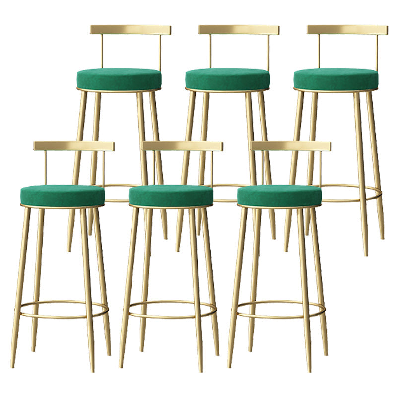 Glam Style Backrest Counter Stool Iron Cafe Bar Stool with Velvet Cushion and Pedal Green 6 Piece Set Clearhalo 'Bar Furniture' 'Bar Stools' 'bar_stools' 'furn' 'furn_bar_stools' 'Furniture' 'furniture_bar_stools' 'Kitchen & Dining Furniture' 5044660