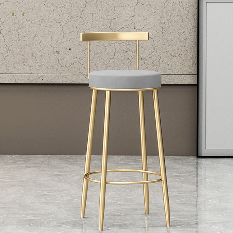 Glam Style Backrest Counter Stool Iron Cafe Bar Stool with Velvet Cushion and Pedal Clearhalo 'Bar Furniture' 'Bar Stools' 'bar_stools' 'furn' 'furn_bar_stools' 'Furniture' 'furniture_bar_stools' 'Kitchen & Dining Furniture' 5044661