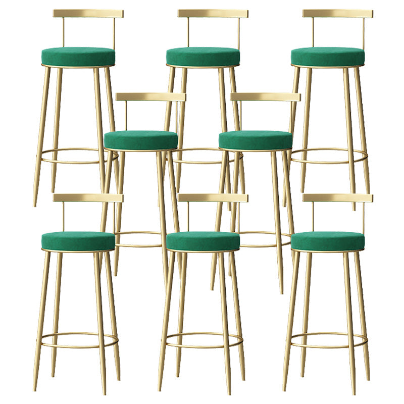 Glam Style Backrest Counter Stool Iron Cafe Bar Stool with Velvet Cushion and Pedal Green 8 Piece Set Clearhalo 'Bar Furniture' 'Bar Stools' 'bar_stools' 'furn' 'furn_bar_stools' 'Furniture' 'furniture_bar_stools' 'Kitchen & Dining Furniture' 5044662