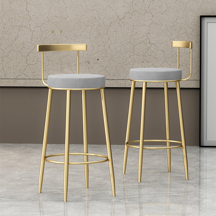 Glam Style Backrest Counter Stool Iron Cafe Bar Stool with Velvet Cushion and Pedal Clearhalo 'Bar Furniture' 'Bar Stools' 'bar_stools' 'furn' 'furn_bar_stools' 'Furniture' 'furniture_bar_stools' 'Kitchen & Dining Furniture' 5044663