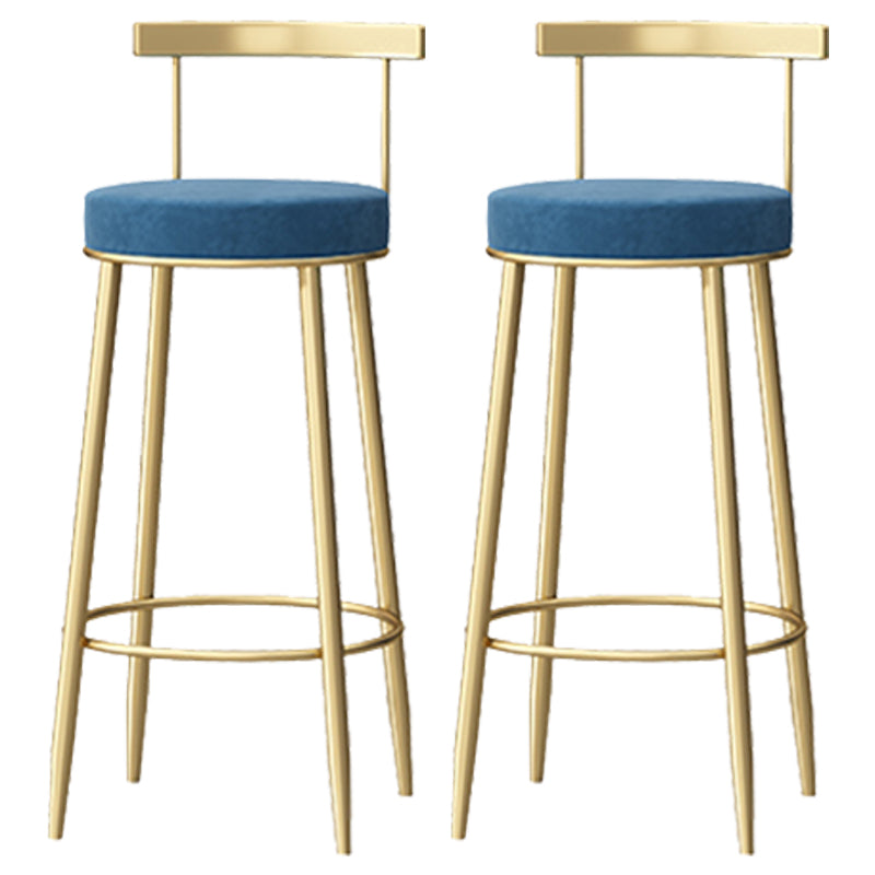 Glam Style Backrest Counter Stool Iron Cafe Bar Stool with Velvet Cushion and Pedal Blue 2 Piece Set Clearhalo 'Bar Furniture' 'Bar Stools' 'bar_stools' 'furn' 'furn_bar_stools' 'Furniture' 'furniture_bar_stools' 'Kitchen & Dining Furniture' 5044664