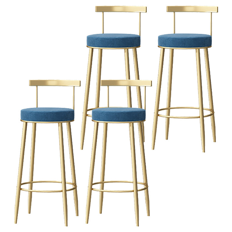 Glam Style Backrest Counter Stool Iron Cafe Bar Stool with Velvet Cushion and Pedal Blue 4 Piece Set Clearhalo 'Bar Furniture' 'Bar Stools' 'bar_stools' 'furn' 'furn_bar_stools' 'Furniture' 'furniture_bar_stools' 'Kitchen & Dining Furniture' 5044665