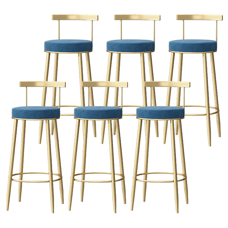Glam Style Backrest Counter Stool Iron Cafe Bar Stool with Velvet Cushion and Pedal Blue 6 Piece Set Clearhalo 'Bar Furniture' 'Bar Stools' 'bar_stools' 'furn' 'furn_bar_stools' 'Furniture' 'furniture_bar_stools' 'Kitchen & Dining Furniture' 5044666
