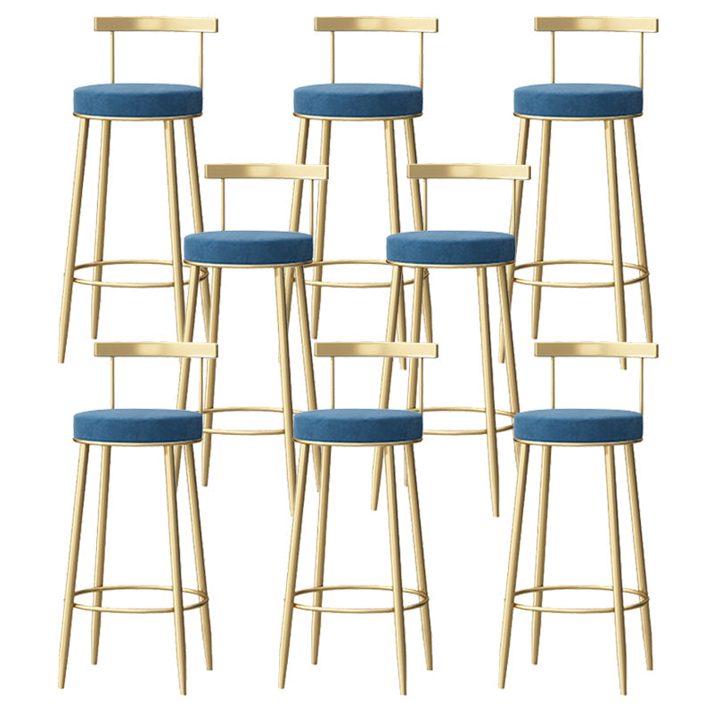 Glam Style Backrest Counter Stool Iron Cafe Bar Stool with Velvet Cushion and Pedal Blue 8 Piece Set Clearhalo 'Bar Furniture' 'Bar Stools' 'bar_stools' 'furn' 'furn_bar_stools' 'Furniture' 'furniture_bar_stools' 'Kitchen & Dining Furniture' 5044667