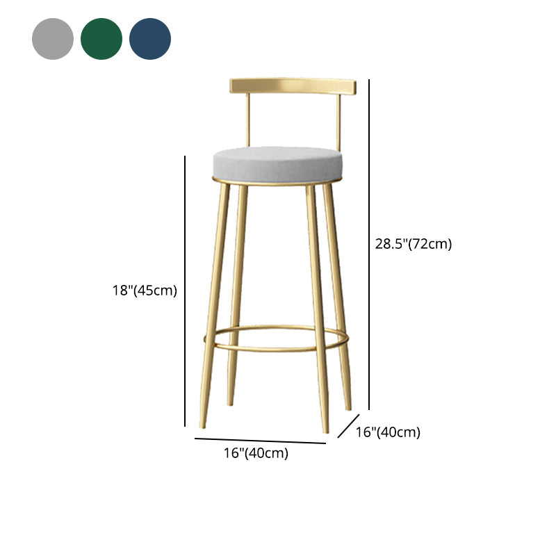 Glam Style Backrest Counter Stool Iron Cafe Bar Stool with Velvet Cushion and Pedal Clearhalo 'Bar Furniture' 'Bar Stools' 'bar_stools' 'furn' 'furn_bar_stools' 'Furniture' 'furniture_bar_stools' 'Kitchen & Dining Furniture' 5044668