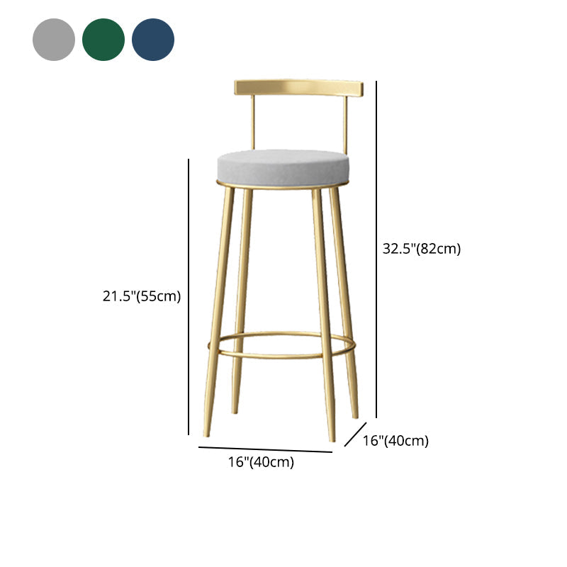 Glam Style Backrest Counter Stool Iron Cafe Bar Stool with Velvet Cushion and Pedal Clearhalo 'Bar Furniture' 'Bar Stools' 'bar_stools' 'furn' 'furn_bar_stools' 'Furniture' 'furniture_bar_stools' 'Kitchen & Dining Furniture' 5044669