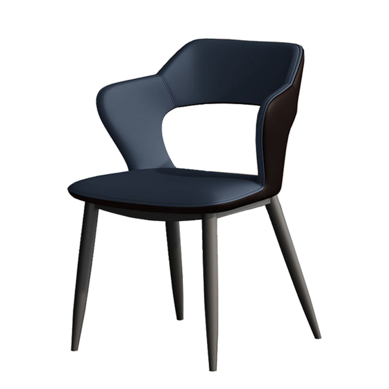 Metal Contemporary Dining Chair with Arms Matte Finish Open Back Dining Side Chair Blue Leather 1 Piece Clearhalo 'Dining Chairs' 'Dining Tables & Seating' 'dining_chair' 'furn' 'furn_dining_chair' 'Furniture' 'furniture_dining_chair' 'Kitchen & Dining Furniture' 5044740