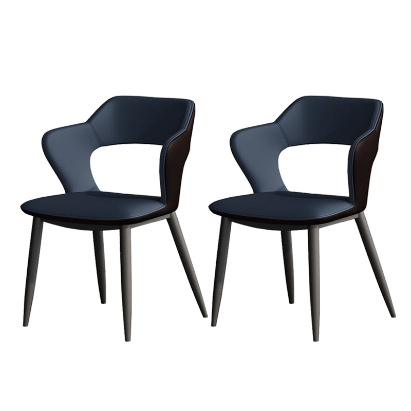 Metal Contemporary Dining Chair with Arms Matte Finish Open Back Dining Side Chair Blue Leather 2 Piece Set Clearhalo 'Dining Chairs' 'Dining Tables & Seating' 'dining_chair' 'furn' 'furn_dining_chair' 'Furniture' 'furniture_dining_chair' 'Kitchen & Dining Furniture' 5044742