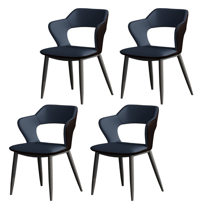 Metal Contemporary Dining Chair with Arms Matte Finish Open Back Dining Side Chair Blue Leather 4 Piece Set Clearhalo 'Dining Chairs' 'Dining Tables & Seating' 'dining_chair' 'furn' 'furn_dining_chair' 'Furniture' 'furniture_dining_chair' 'Kitchen & Dining Furniture' 5044744