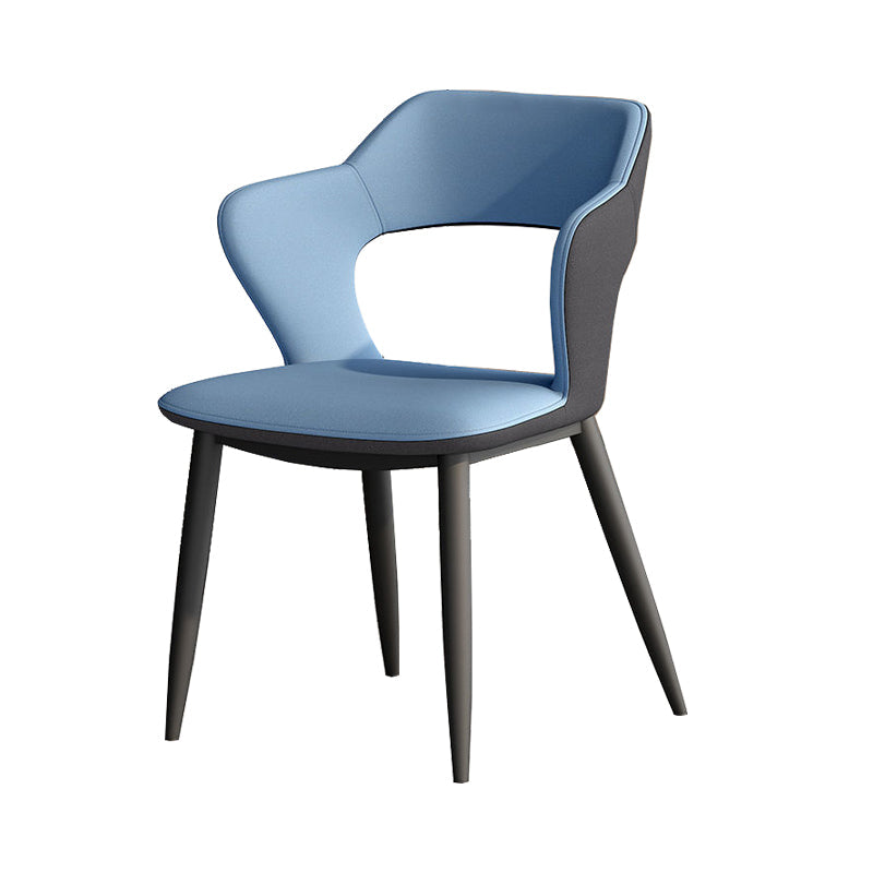 Metal Contemporary Dining Chair with Arms Matte Finish Open Back Dining Side Chair Blue Faux Leather 1 Piece Clearhalo 'Dining Chairs' 'Dining Tables & Seating' 'dining_chair' 'furn' 'furn_dining_chair' 'Furniture' 'furniture_dining_chair' 'Kitchen & Dining Furniture' 5044746