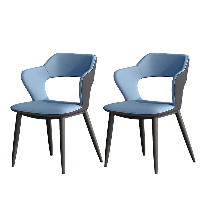 Metal Contemporary Dining Chair with Arms Matte Finish Open Back Dining Side Chair Blue Faux Leather 2 Piece Set Clearhalo 'Dining Chairs' 'Dining Tables & Seating' 'dining_chair' 'furn' 'furn_dining_chair' 'Furniture' 'furniture_dining_chair' 'Kitchen & Dining Furniture' 5044747