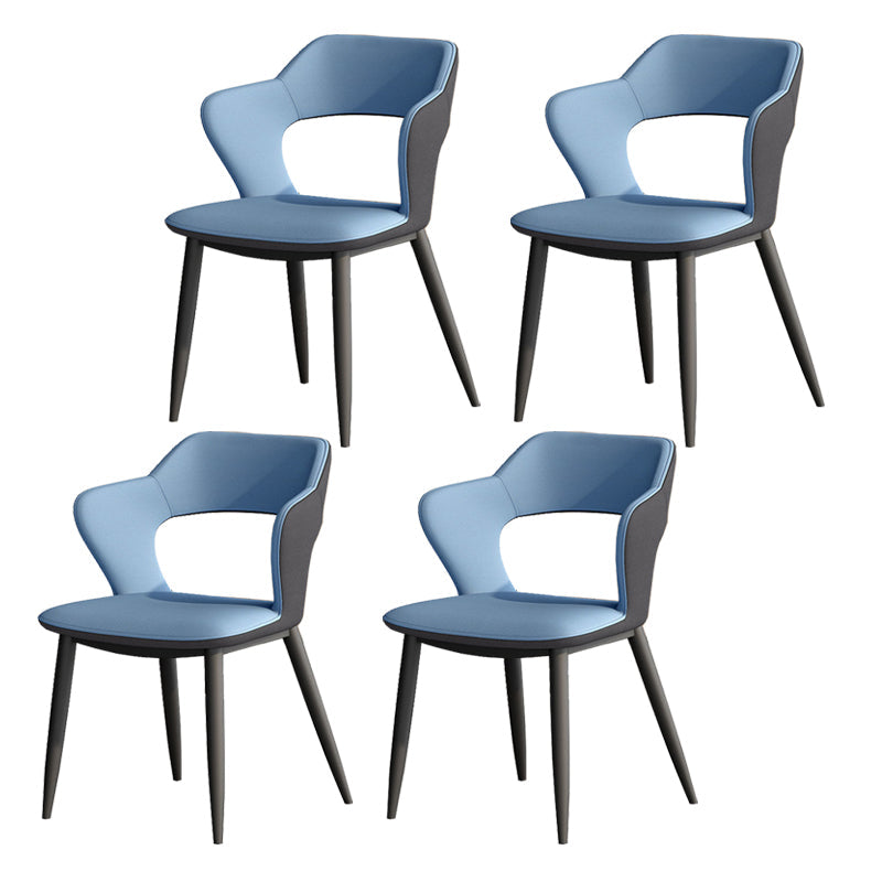 Metal Contemporary Dining Chair with Arms Matte Finish Open Back Dining Side Chair Blue Faux Leather 4 Piece Set Clearhalo 'Dining Chairs' 'Dining Tables & Seating' 'dining_chair' 'furn' 'furn_dining_chair' 'Furniture' 'furniture_dining_chair' 'Kitchen & Dining Furniture' 5044750