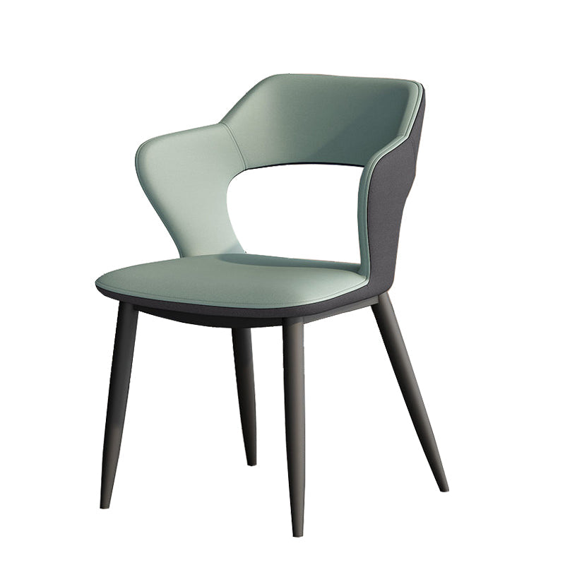 Metal Contemporary Dining Chair with Arms Matte Finish Open Back Dining Side Chair Green Faux Leather 1 Piece Clearhalo 'Dining Chairs' 'Dining Tables & Seating' 'dining_chair' 'furn' 'furn_dining_chair' 'Furniture' 'furniture_dining_chair' 'Kitchen & Dining Furniture' 5044751