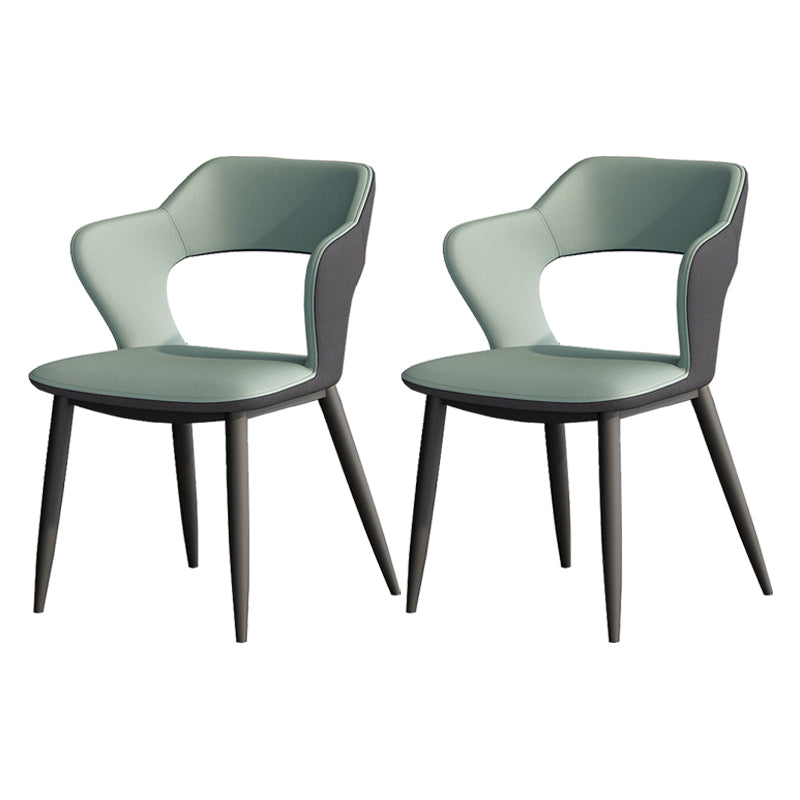 Metal Contemporary Dining Chair with Arms Matte Finish Open Back Dining Side Chair Green Faux Leather 2 Piece Set Clearhalo 'Dining Chairs' 'Dining Tables & Seating' 'dining_chair' 'furn' 'furn_dining_chair' 'Furniture' 'furniture_dining_chair' 'Kitchen & Dining Furniture' 5044754