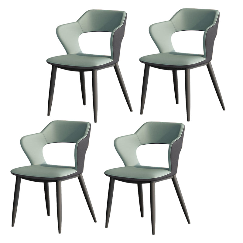 Metal Contemporary Dining Chair with Arms Matte Finish Open Back Dining Side Chair Green Faux Leather 4 Piece Set Clearhalo 'Dining Chairs' 'Dining Tables & Seating' 'dining_chair' 'furn' 'furn_dining_chair' 'Furniture' 'furniture_dining_chair' 'Kitchen & Dining Furniture' 5044756