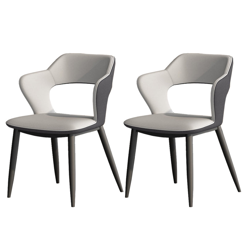Metal Contemporary Dining Chair with Arms Matte Finish Open Back Dining Side Chair Grey Faux Leather 2 Piece Set Clearhalo 'Dining Chairs' 'Dining Tables & Seating' 'dining_chair' 'furn' 'furn_dining_chair' 'Furniture' 'furniture_dining_chair' 'Kitchen & Dining Furniture' 5044759