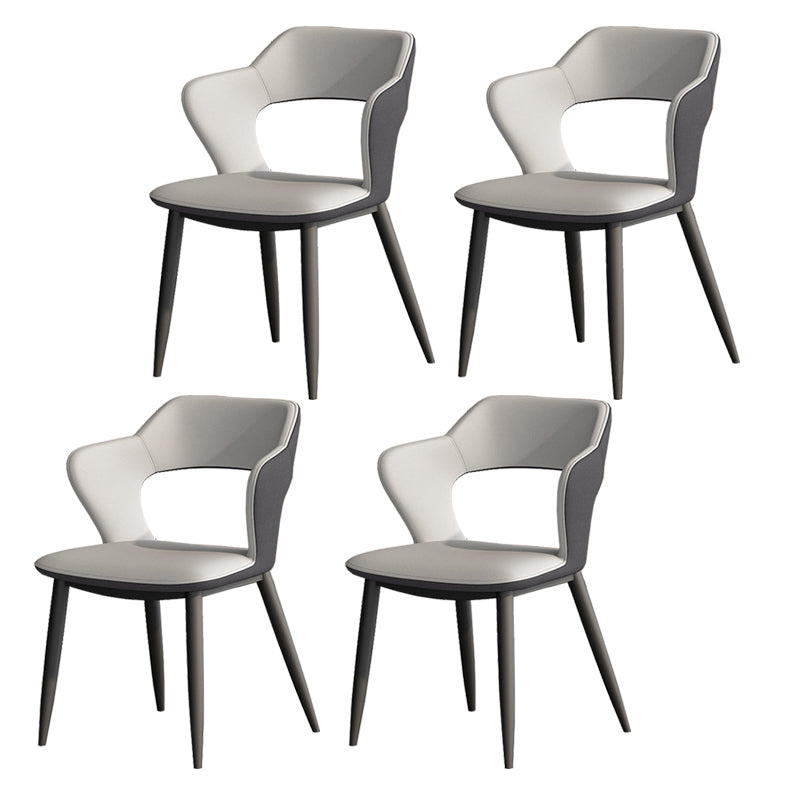 Metal Contemporary Dining Chair with Arms Matte Finish Open Back Dining Side Chair Grey Faux Leather 4 Piece Set Clearhalo 'Dining Chairs' 'Dining Tables & Seating' 'dining_chair' 'furn' 'furn_dining_chair' 'Furniture' 'furniture_dining_chair' 'Kitchen & Dining Furniture' 5044762