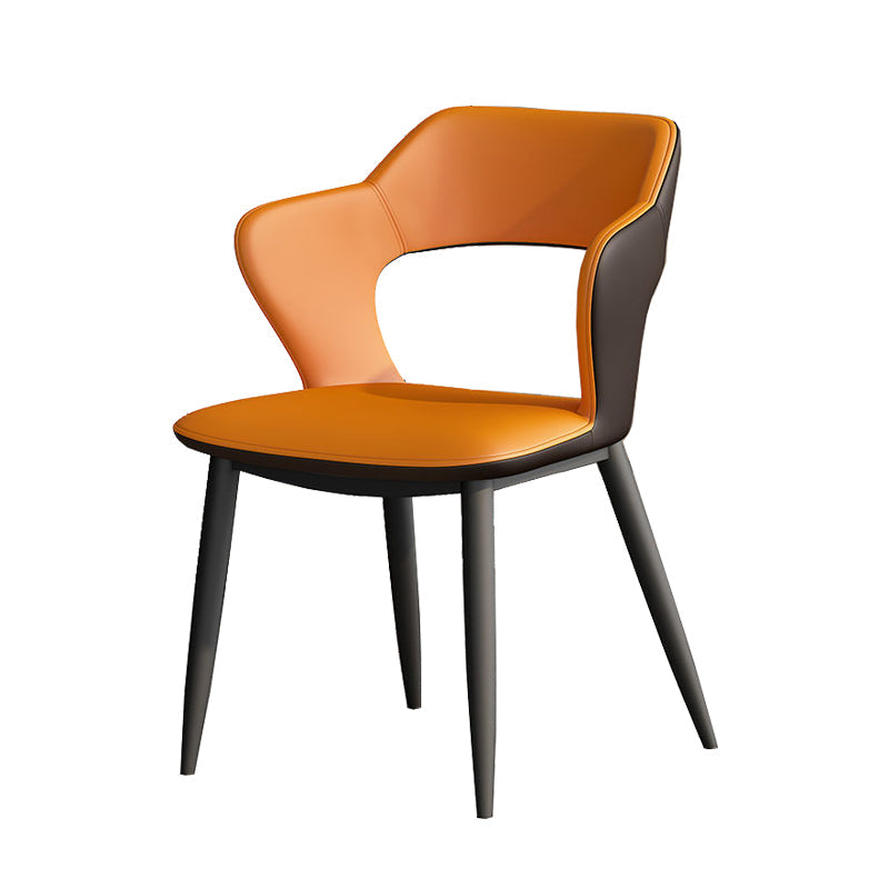 Metal Contemporary Dining Chair with Arms Matte Finish Open Back Dining Side Chair Orange Leather 1 Piece Clearhalo 'Dining Chairs' 'Dining Tables & Seating' 'dining_chair' 'furn' 'furn_dining_chair' 'Furniture' 'furniture_dining_chair' 'Kitchen & Dining Furniture' 5044763