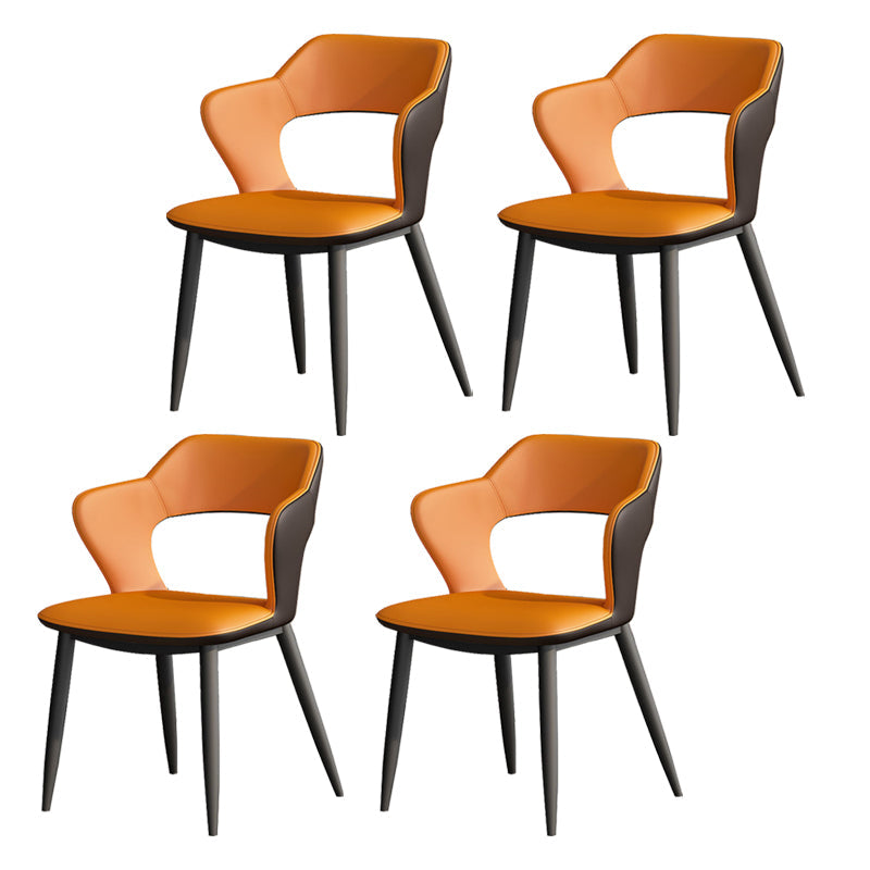 Metal Contemporary Dining Chair with Arms Matte Finish Open Back Dining Side Chair Orange Leather 4 Piece Set Clearhalo 'Dining Chairs' 'Dining Tables & Seating' 'dining_chair' 'furn' 'furn_dining_chair' 'Furniture' 'furniture_dining_chair' 'Kitchen & Dining Furniture' 5044768