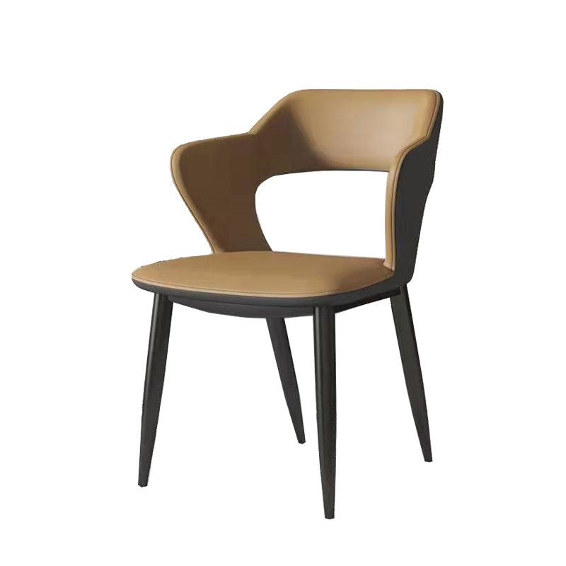 Metal Contemporary Dining Chair with Arms Matte Finish Open Back Dining Side Chair Coffee Faux Leather 1 Piece Clearhalo 'Dining Chairs' 'Dining Tables & Seating' 'dining_chair' 'furn' 'furn_dining_chair' 'Furniture' 'furniture_dining_chair' 'Kitchen & Dining Furniture' 5044772
