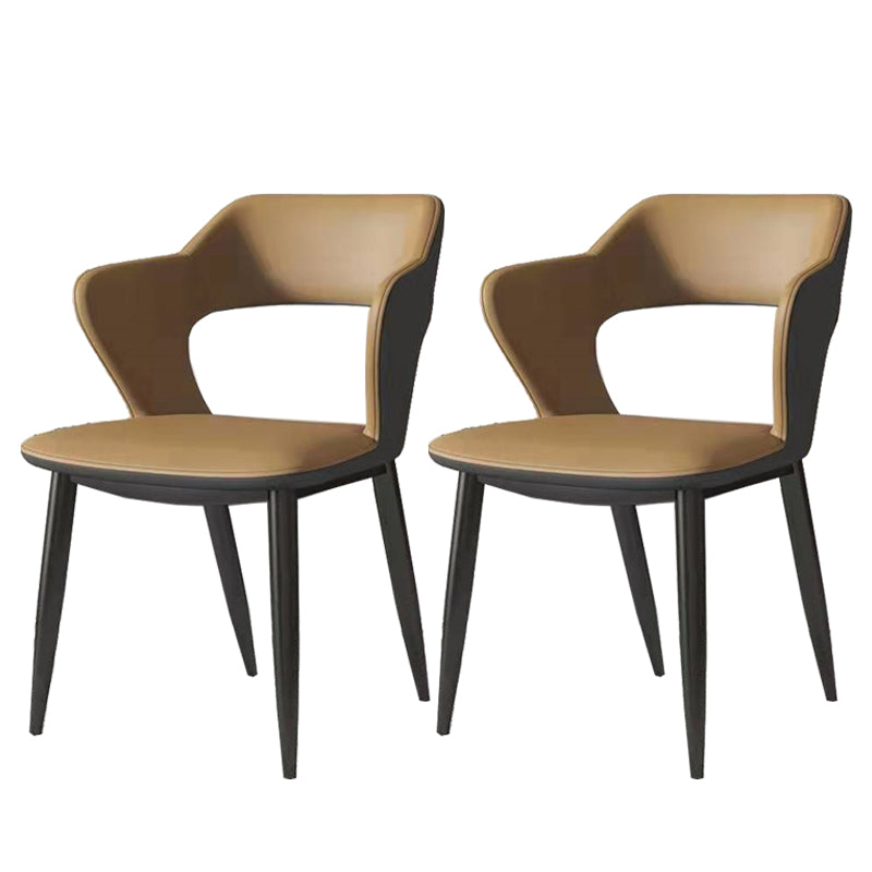 Metal Contemporary Dining Chair with Arms Matte Finish Open Back Dining Side Chair Coffee 2 Piece Set Clearhalo 'Dining Chairs' 'Dining Tables & Seating' 'dining_chair' 'furn' 'furn_dining_chair' 'Furniture' 'furniture_dining_chair' 'Kitchen & Dining Furniture' 5044773