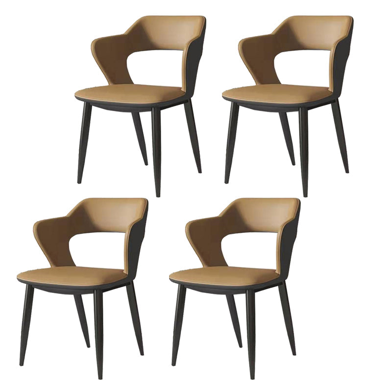 Metal Contemporary Dining Chair with Arms Matte Finish Open Back Dining Side Chair Coffee Faux Leather 4 Piece Set Clearhalo 'Dining Chairs' 'Dining Tables & Seating' 'dining_chair' 'furn' 'furn_dining_chair' 'Furniture' 'furniture_dining_chair' 'Kitchen & Dining Furniture' 5044774