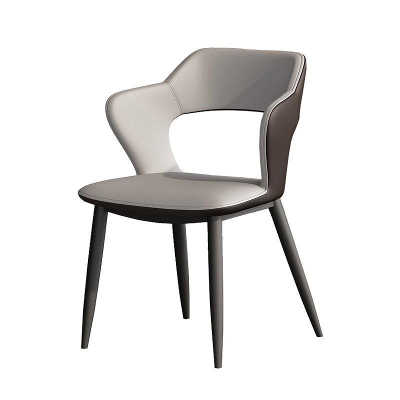 Metal Contemporary Dining Chair with Arms Matte Finish Open Back Dining Side Chair Grey Leather 1 Piece Clearhalo 'Dining Chairs' 'Dining Tables & Seating' 'dining_chair' 'furn' 'furn_dining_chair' 'Furniture' 'furniture_dining_chair' 'Kitchen & Dining Furniture' 5044775