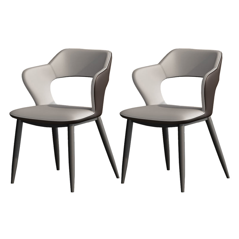 Metal Contemporary Dining Chair with Arms Matte Finish Open Back Dining Side Chair Grey Leather 2 Piece Set Clearhalo 'Dining Chairs' 'Dining Tables & Seating' 'dining_chair' 'furn' 'furn_dining_chair' 'Furniture' 'furniture_dining_chair' 'Kitchen & Dining Furniture' 5044776