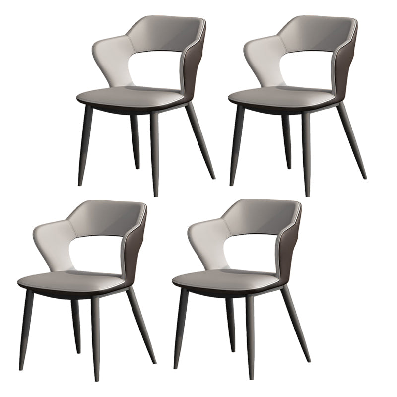 Metal Contemporary Dining Chair with Arms Matte Finish Open Back Dining Side Chair Grey Leather 4 Piece Set Clearhalo 'Dining Chairs' 'Dining Tables & Seating' 'dining_chair' 'furn' 'furn_dining_chair' 'Furniture' 'furniture_dining_chair' 'Kitchen & Dining Furniture' 5044777