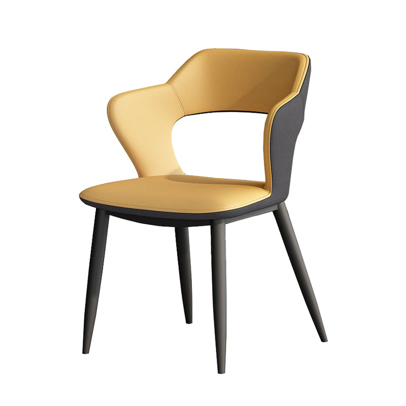 Metal Contemporary Dining Chair with Arms Matte Finish Open Back Dining Side Chair Yellow Faux Leather 1 Piece Clearhalo 'Dining Chairs' 'Dining Tables & Seating' 'dining_chair' 'furn' 'furn_dining_chair' 'Furniture' 'furniture_dining_chair' 'Kitchen & Dining Furniture' 5044778