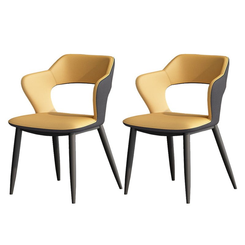 Metal Contemporary Dining Chair with Arms Matte Finish Open Back Dining Side Chair Yellow Faux Leather 2 Piece Set Clearhalo 'Dining Chairs' 'Dining Tables & Seating' 'dining_chair' 'furn' 'furn_dining_chair' 'Furniture' 'furniture_dining_chair' 'Kitchen & Dining Furniture' 5044779