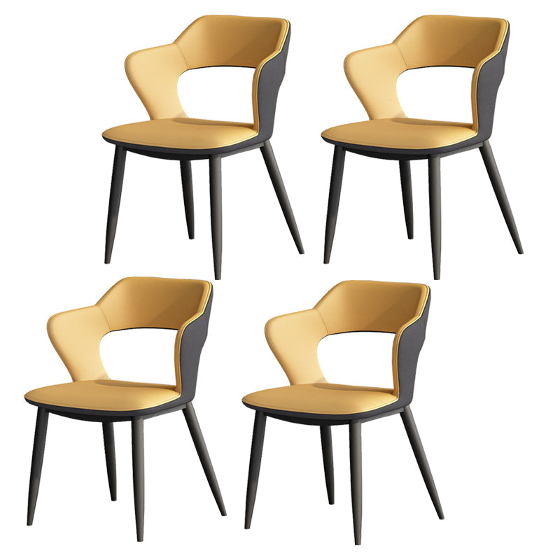 Metal Contemporary Dining Chair with Arms Matte Finish Open Back Dining Side Chair Yellow Faux Leather 4 Piece Set Clearhalo 'Dining Chairs' 'Dining Tables & Seating' 'dining_chair' 'furn' 'furn_dining_chair' 'Furniture' 'furniture_dining_chair' 'Kitchen & Dining Furniture' 5044780