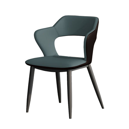 Metal Contemporary Dining Chair with Arms Matte Finish Open Back Dining Side Chair Green Leather 1 Piece Clearhalo 'Dining Chairs' 'Dining Tables & Seating' 'dining_chair' 'furn' 'furn_dining_chair' 'Furniture' 'furniture_dining_chair' 'Kitchen & Dining Furniture' 5044781