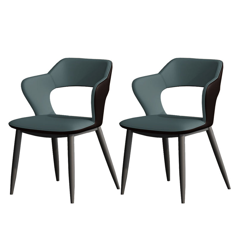 Metal Contemporary Dining Chair with Arms Matte Finish Open Back Dining Side Chair Green Leather 2 Piece Set Clearhalo 'Dining Chairs' 'Dining Tables & Seating' 'dining_chair' 'furn' 'furn_dining_chair' 'Furniture' 'furniture_dining_chair' 'Kitchen & Dining Furniture' 5044782