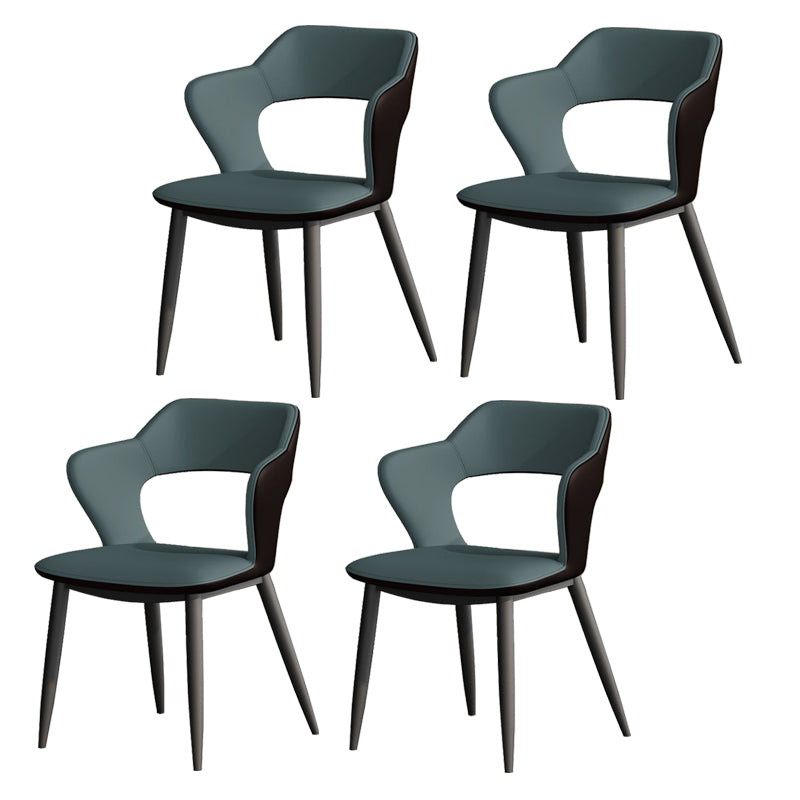 Metal Contemporary Dining Chair with Arms Matte Finish Open Back Dining Side Chair Green Leather 4 Piece Set Clearhalo 'Dining Chairs' 'Dining Tables & Seating' 'dining_chair' 'furn' 'furn_dining_chair' 'Furniture' 'furniture_dining_chair' 'Kitchen & Dining Furniture' 5044783