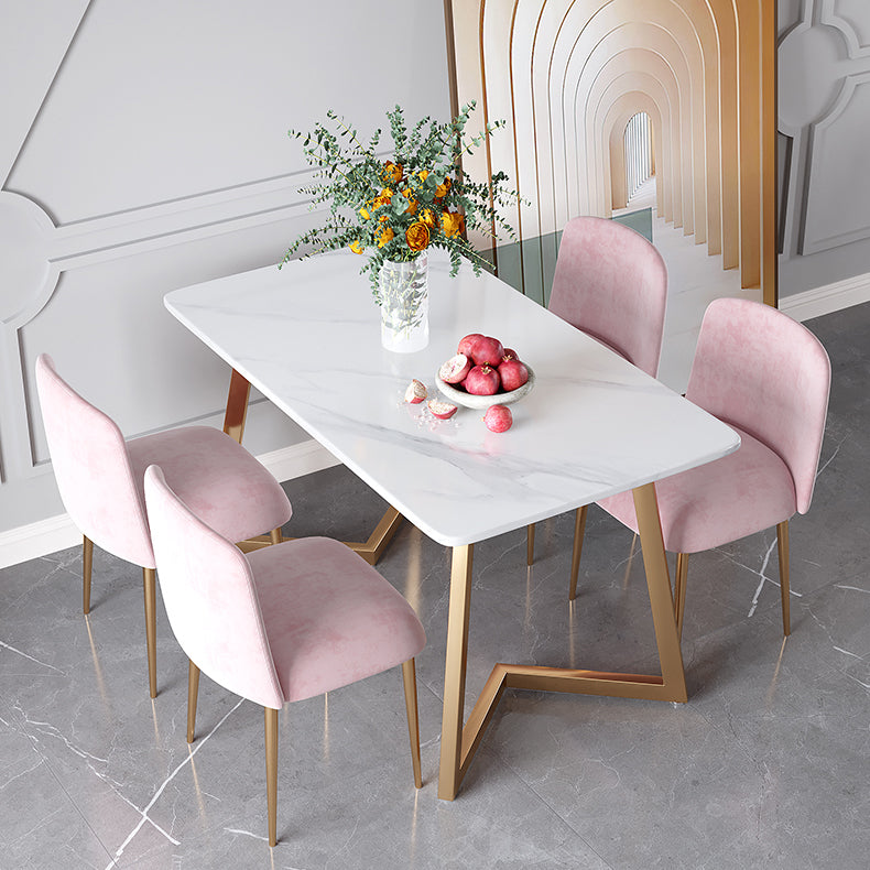 Glam Iron Dinette Set 1/2/5 Pieces Rectangle White Sintered Stone Top Dining Table Set Clearhalo 'Dining Room Sets' 'Dining Tables & Seating' 'dining_room_set' 'furn' 'furn_dining_room_set' 'Furniture' 'furniture_dining_room_set' 'Kitchen & Dining Furniture' 5044791