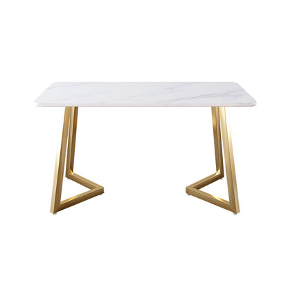 Glam Iron Dinette Set 1/2/5 Pieces Rectangle White Sintered Stone Top Dining Table Set Clearhalo 'Dining Room Sets' 'Dining Tables & Seating' 'dining_room_set' 'furn' 'furn_dining_room_set' 'Furniture' 'furniture_dining_room_set' 'Kitchen & Dining Furniture' 5044792