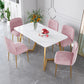 Glam Iron Dinette Set 1/2/5 Pieces Rectangle White Sintered Stone Top Dining Table Set 6 Pieces: Table, 5 Pink Chairs Clearhalo 'Dining Room Sets' 'Dining Tables & Seating' 'dining_room_set' 'furn' 'furn_dining_room_set' 'Furniture' 'furniture_dining_room_set' 'Kitchen & Dining Furniture' 5044797