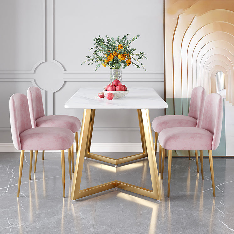 Glam Iron Dinette Set 1/2/5 Pieces Rectangle White Sintered Stone Top Dining Table Set Clearhalo 'Dining Room Sets' 'Dining Tables & Seating' 'dining_room_set' 'furn' 'furn_dining_room_set' 'Furniture' 'furniture_dining_room_set' 'Kitchen & Dining Furniture' 5044798