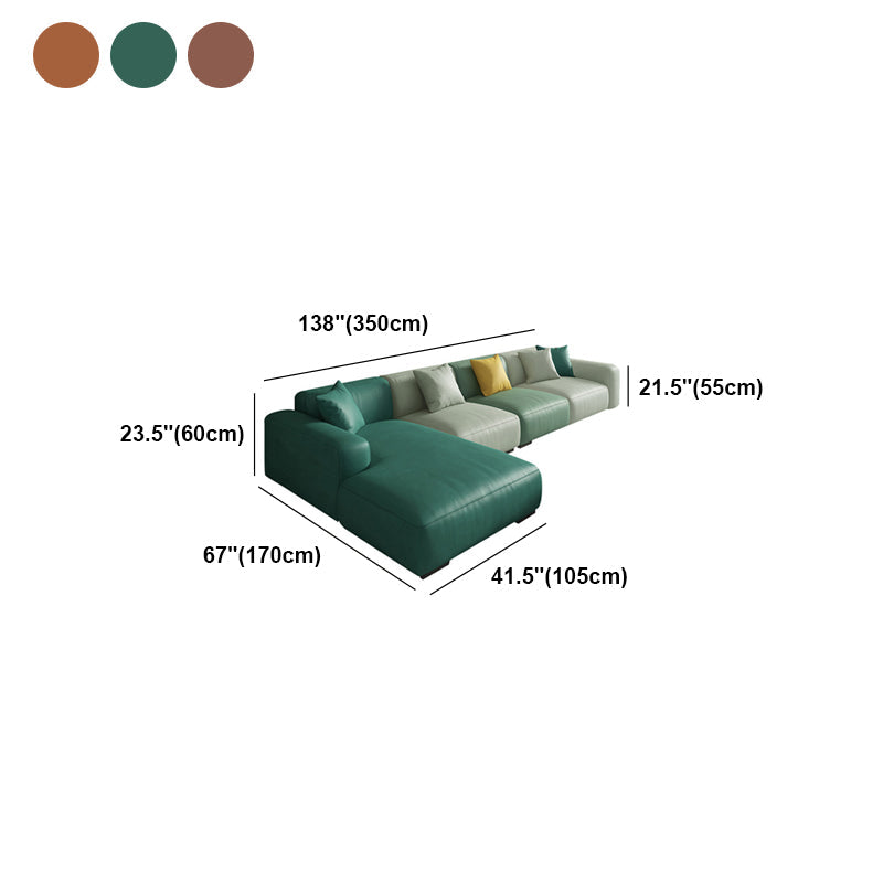 Modern Loose Back Sofa & Chaise 137.8"L*66.93"W*23.62"H Faux Leather Recessed Arm Sofa Clearhalo 'furn' 'furn_sectionals' 'Furniture' 'furniture_sectionals' 'Living Room Furniture' 'Sectionals' 5045364