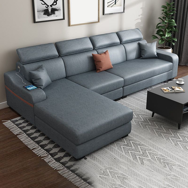 Contemporary Faux Leather/Fabric L-Shape Sofa with Pillow Top Arm Gray Clearhalo 'furn' 'furn_sectionals' 'Furniture' 'furniture_sectionals' 'Living Room Furniture' 'Sectionals' 5045403