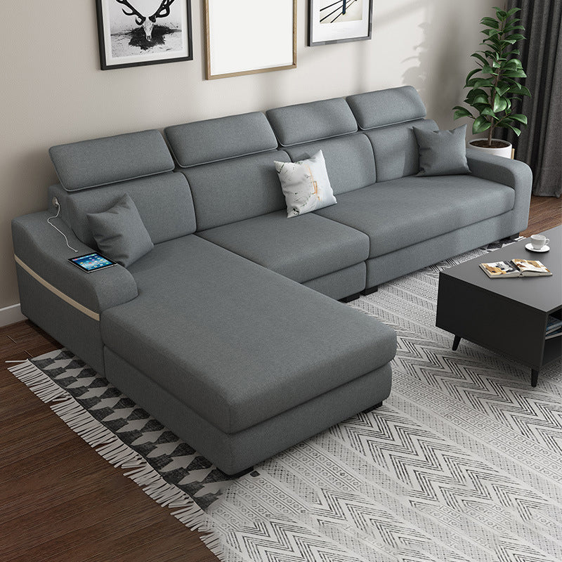 Contemporary Faux Leather/Fabric L-Shape Sofa with Pillow Top Arm Dark Gray Clearhalo 'furn' 'furn_sectionals' 'Furniture' 'furniture_sectionals' 'Living Room Furniture' 'Sectionals' 5045404