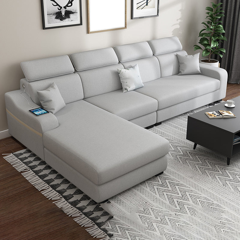 Contemporary Faux Leather/Fabric L-Shape Sofa with Pillow Top Arm Light Grey Clearhalo 'furn' 'furn_sectionals' 'Furniture' 'furniture_sectionals' 'Living Room Furniture' 'Sectionals' 5045405