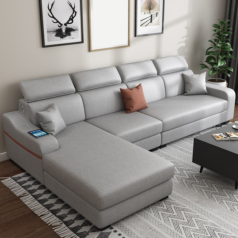 Contemporary Faux Leather/Fabric L-Shape Sofa with Pillow Top Arm Light Gray Clearhalo 'furn' 'furn_sectionals' 'Furniture' 'furniture_sectionals' 'Living Room Furniture' 'Sectionals' 5045407