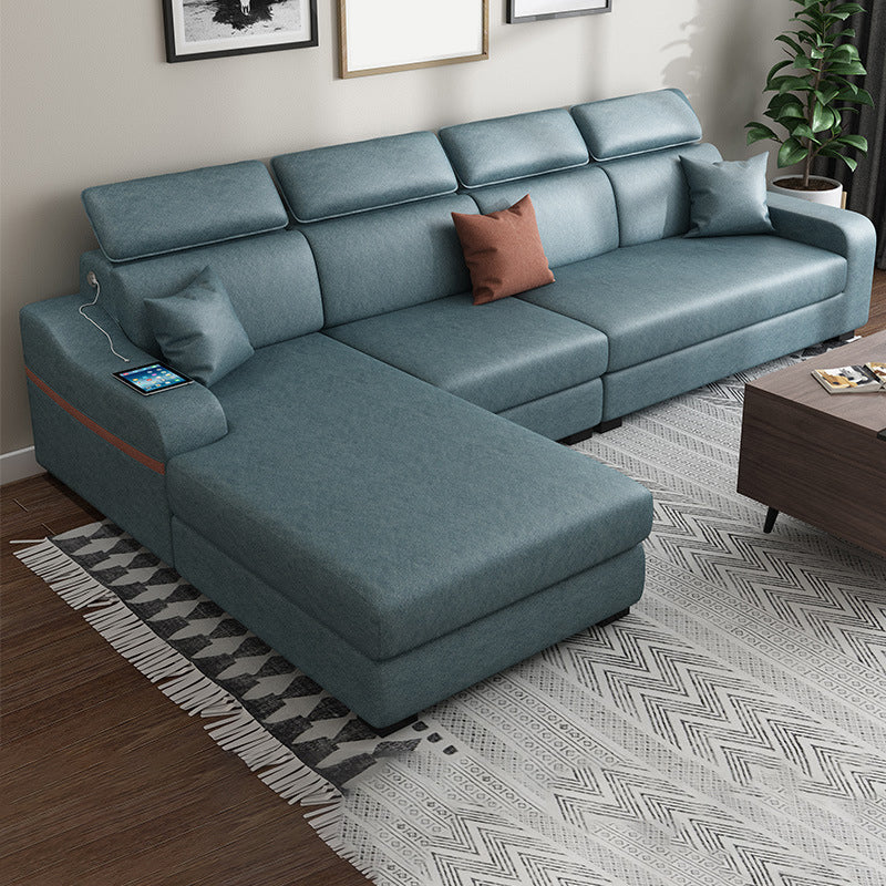 Contemporary Faux Leather/Fabric L-Shape Sofa with Pillow Top Arm Blue Grey Clearhalo 'furn' 'furn_sectionals' 'Furniture' 'furniture_sectionals' 'Living Room Furniture' 'Sectionals' 5045410