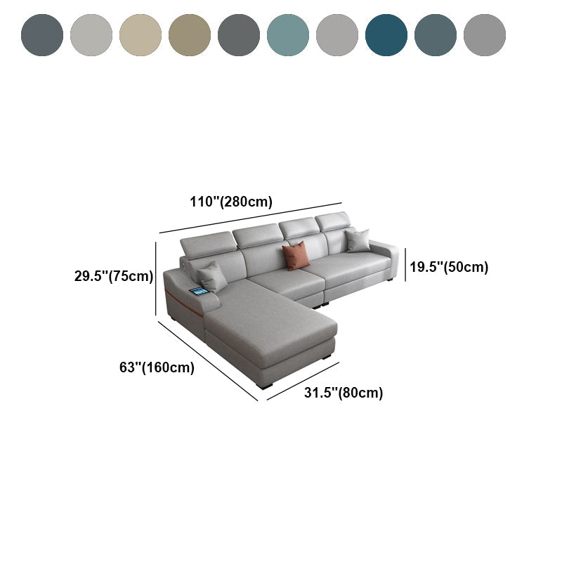 Contemporary Faux Leather/Fabric L-Shape Sofa with Pillow Top Arm Clearhalo 'furn' 'furn_sectionals' 'Furniture' 'furniture_sectionals' 'Living Room Furniture' 'Sectionals' 5045417
