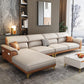 Modern Faux Leather Beige Sofa with Pillow Top Arm for Living Room 126"L x 71"W x 35"H Clearhalo 'furn' 'furn_sectionals' 'Furniture' 'furniture_sectionals' 'Living Room Furniture' 'Sectionals' 5045420