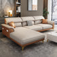 Modern Faux Leather Beige Sofa with Pillow Top Arm for Living Room 96.5"L x 71"W x 35.5"H Clearhalo 'furn' 'furn_sectionals' 'Furniture' 'furniture_sectionals' 'Living Room Furniture' 'Sectionals' 5045423